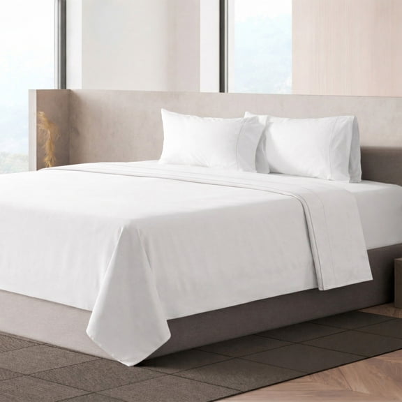 Loomsnest 4 Piece Queen Sheet Set, Cool & Crisp Percale, 100% Cotton Sheets, Deep Pockets, White