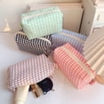 thumbnail image 3 of Portable Korean Travel Sundries Large Capacity Candy Color Plaid Makeup Bag Cosmetic Organizer Wash Bag Storage Pouch PINK, 3 of 8