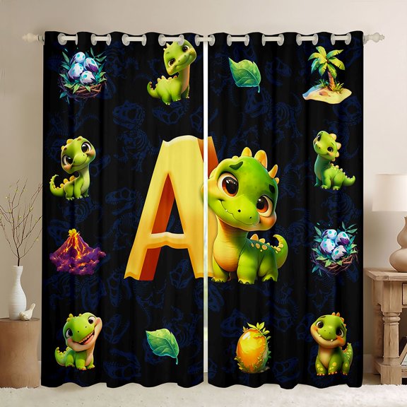 Erosebridal Kids Dinosaur Black Out Curtains for Boys Girls, Dino Letter A Curtains Pack of 2 (42x63 Each)
