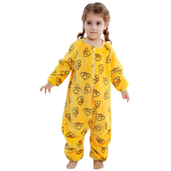 Toddler Kids Full Jumpsuit Crew Neck Long Sleeve, Cartoon Dinosaur Halloween Christmas Flannel Animal Onesie Sleepsuit Loungewear