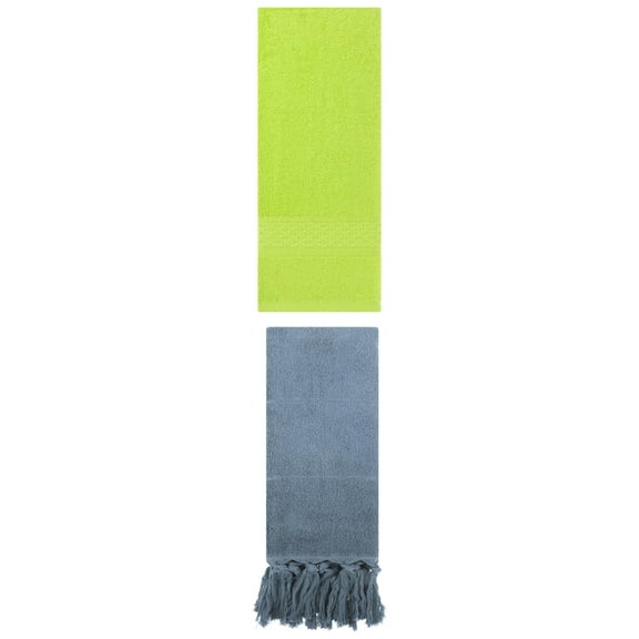 Unique Bargains 2 Packs Textured Tassels Hand Towel Blue/Light Green 14" x 30"/13" x 30"