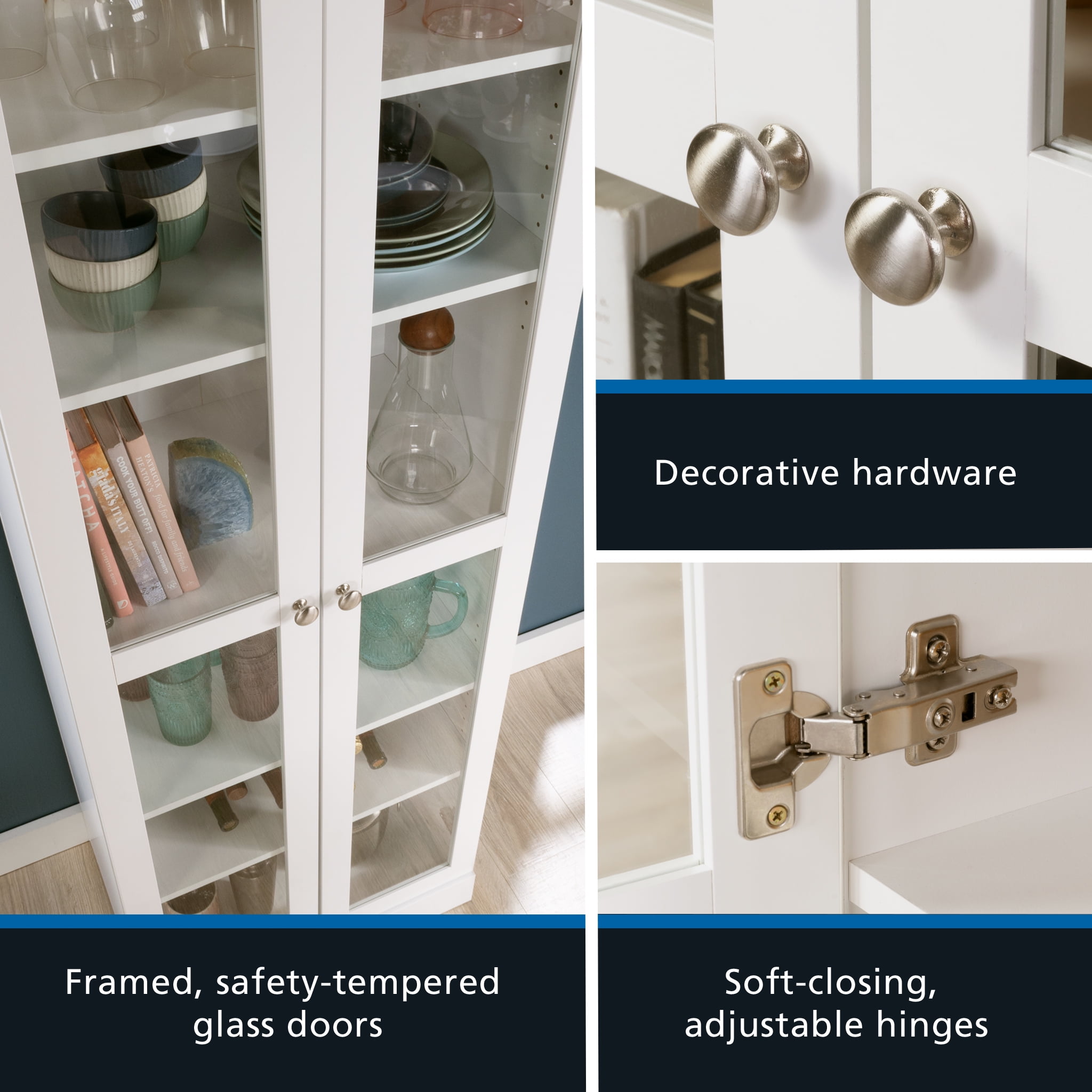 Mainstays Glass Door Storage Cabinet Bookcase, White Finish