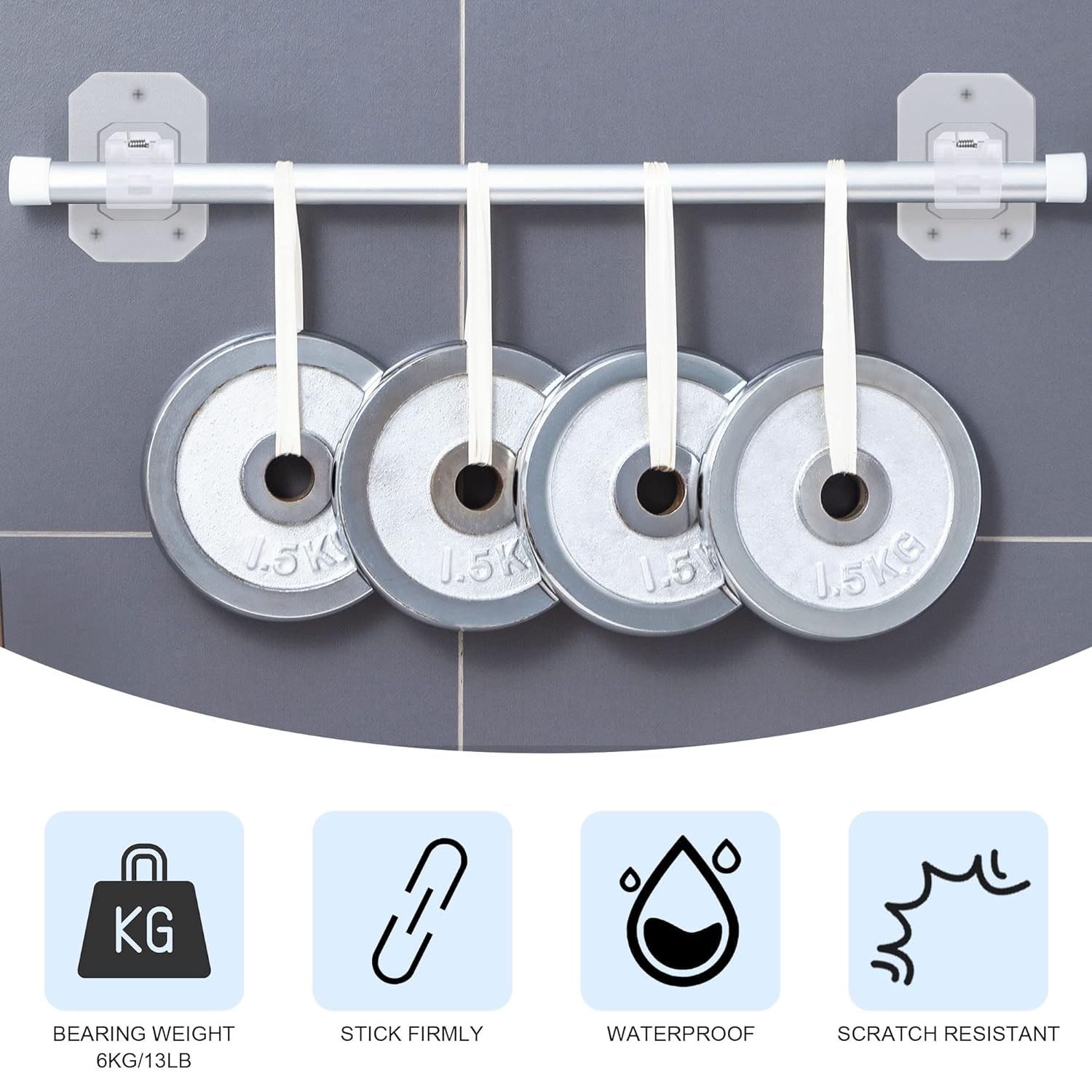 Genreen 8-Pack Self-Adhesive No-Drill Curtain Rod Brackets – Transparent, Nail-Free Adjustable Hooks for Bathroom & Kitchen