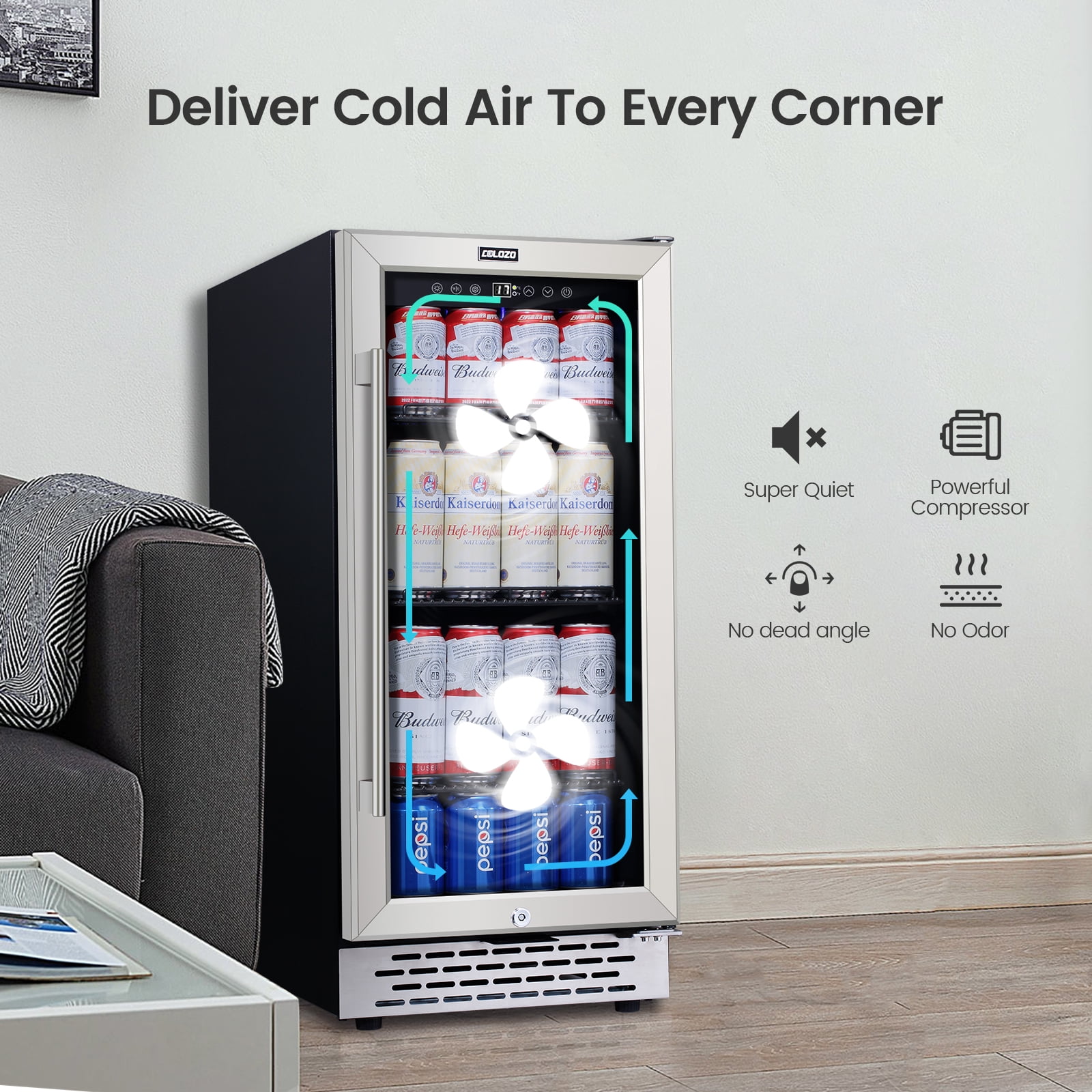 COLOZO 15 Inch Beverage Fridge Under Counter, Freestanding 130 Cans Beverage Refrigerator Cooler for Home Bar Beer