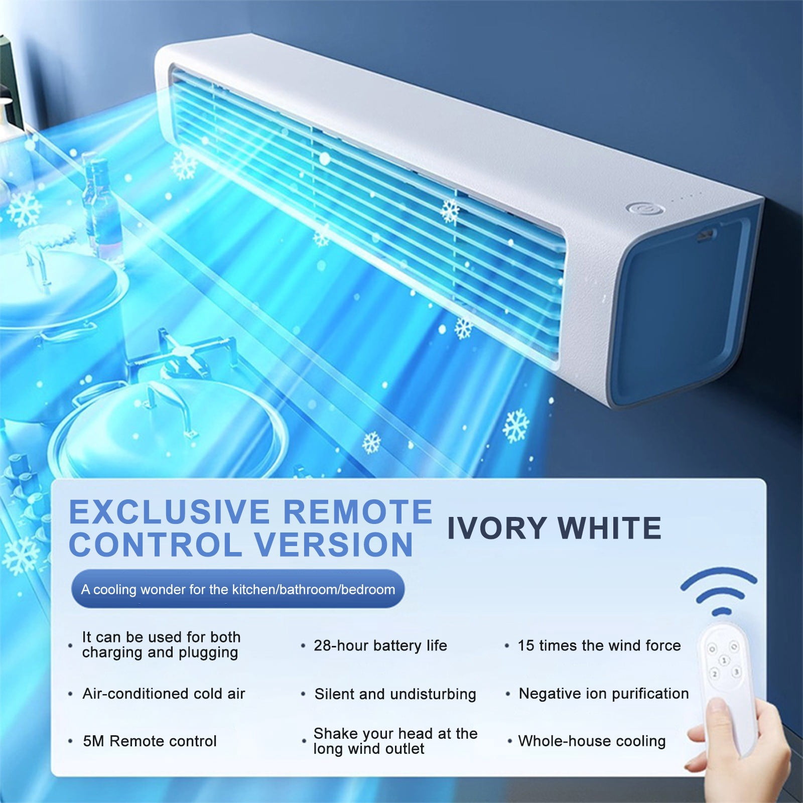 Breeza max Portable Air Conditioners, 2025 New Air Cooler, Beat the Scorching Heat & Humidity Instantly, Small and Compact Ultra Quiet Energy Efficient, High Wind Cooling Wall Mounted (White)