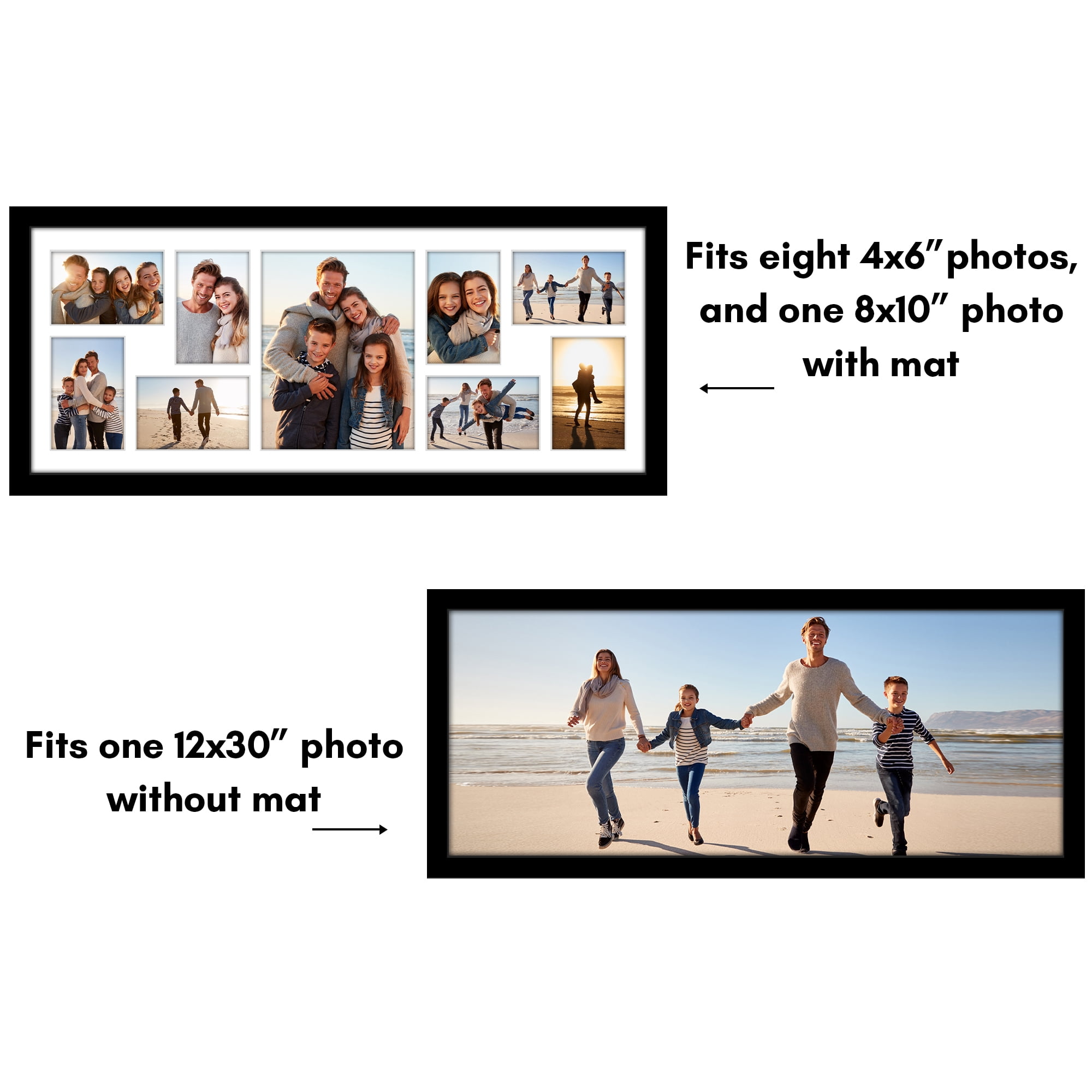 Americanflat 12x30 Picture Frame with Polished Plexiglass Collage Multi Frames Fit One Eight Photos - Black