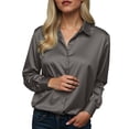 thumbnail image 5 of TTUHYWXI Womens Satin Silk Button Down Shirts Long Sleeve Blouse Casual Work Office Tops (Dark Gray, L), 5 of 5