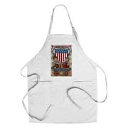 Decorative Tea Towel, Apron Fourth of July Greeting, Kids Lighting Fireworks, Vintage Holiday Art, Unisex, Adjustable, Organic Cotton