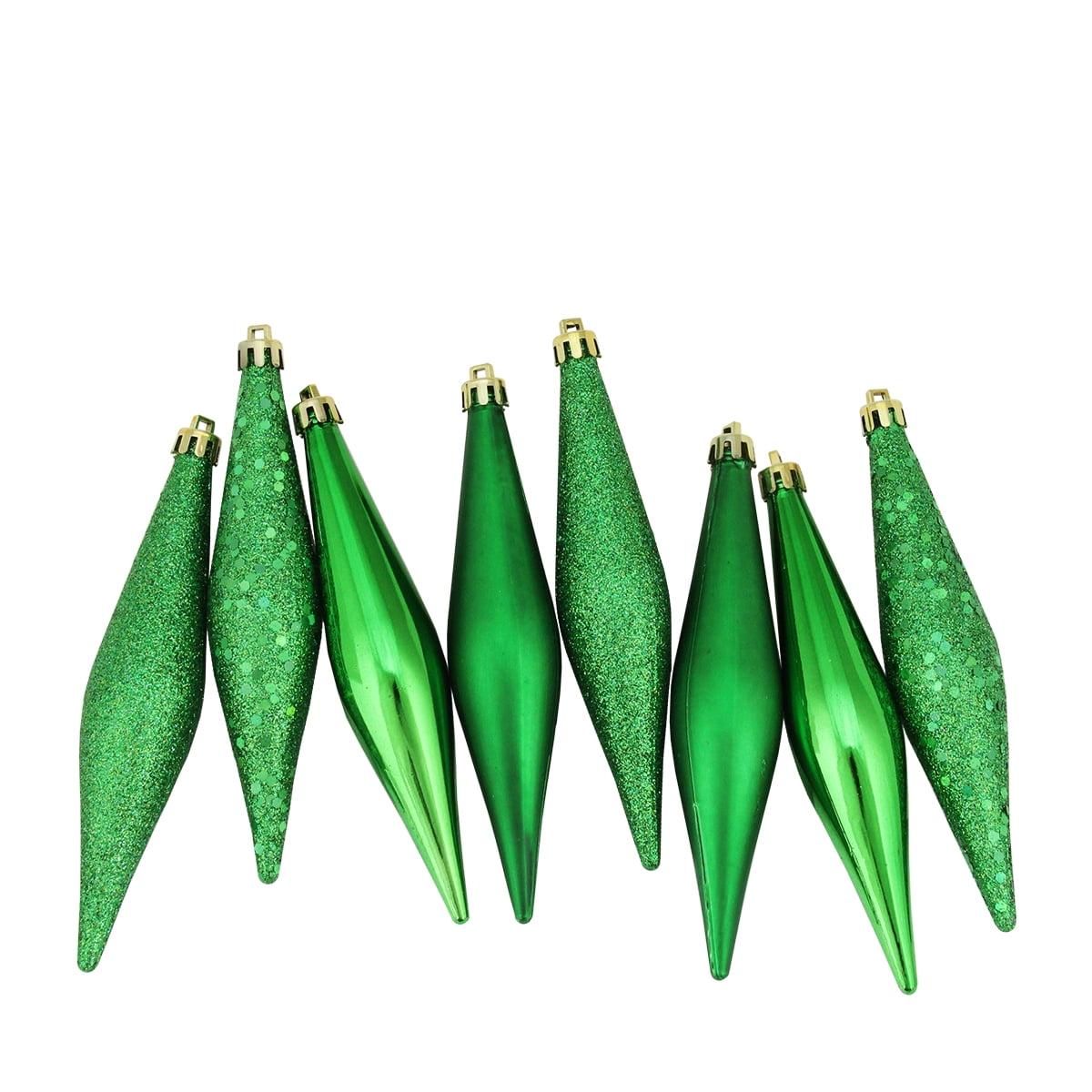 8ct Xmas Green Shatterproof 4Finish Finial Drop Christmas Ornaments 6
