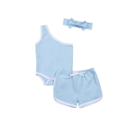 

Newborn Baby Girls One Shoudler Bodysuit Romper Shorts Clothes Outfits Sunsuit