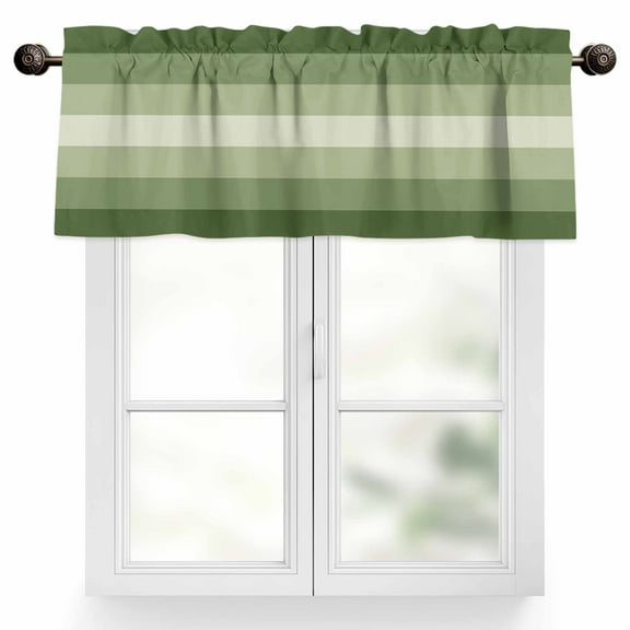 Sage Green Valances for Windows, 60 x 18in, Ombre Stripe Rod Pocket Kitchen Valance Curtain Light Filtering Window Treatments for Living Room Bedroom, 1 Panel