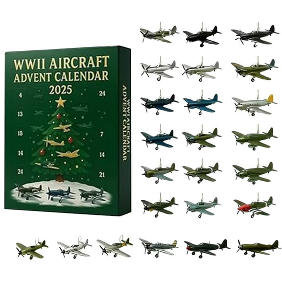WWII Aircraft Advent Calendar 2025, 24 Mini Warbirds Christmas Countdown Calendar with Fighter Planes, Bombers & Historical Aircraft Models, Airplane Advent Calendar for Collectors & Aviation Lovers