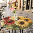 thumbnail image 6 of Summer Sunflowers Round Tablecloth for 45-54 Inch Tables,Fitted Table Cover with Elastic Edge,Red Yellow Floral Leaf Wood Grain Waterproof Outdoor Table Cloth Protector for Patio Garden Dinner Picnic, 6 of 9