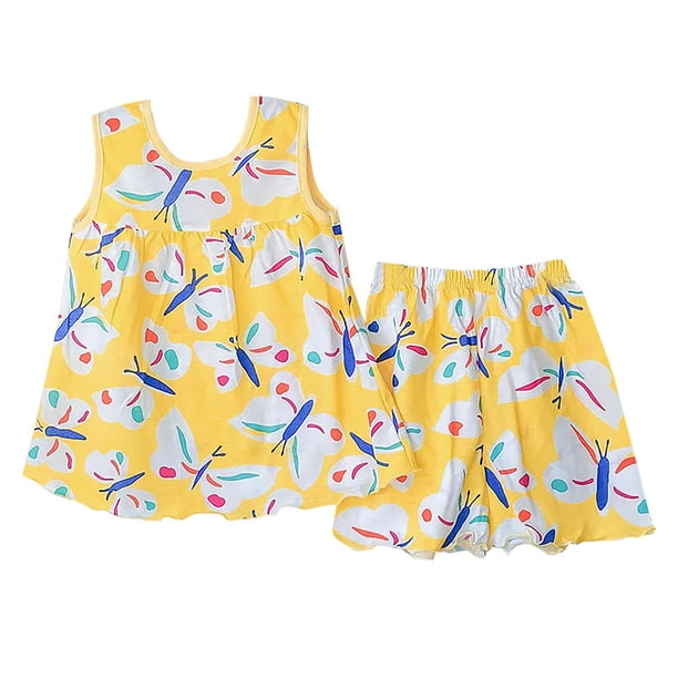 Odeerbi 1-3 Años Conjunto de Verano Para Niña Camiseta de Tirantes de Algodón Con Estampado Pantalón Corto Conjunto de Dos Piezas