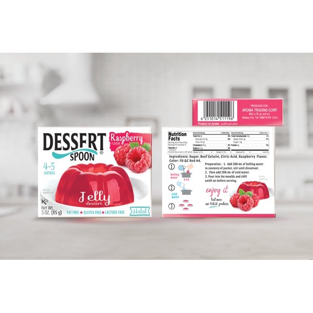 Jello Dessert Spoon Raspberry Flavor (Halal) Value Pack of 4 3oz حلال