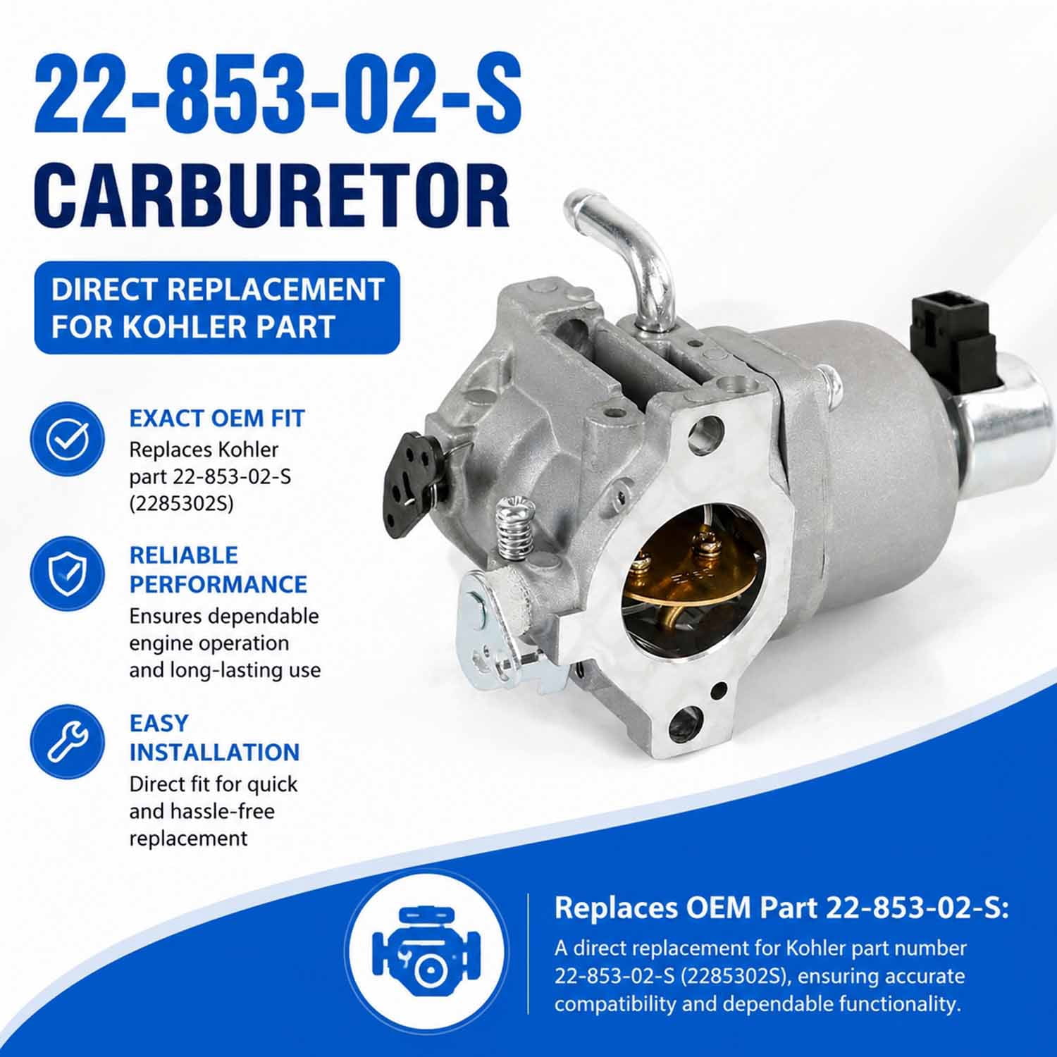 22-853-02-S Carburetor Compatible with Kohler Series Engines KS540-3011 KS530-3012 S540-3014 KS590-3011 KS595-3018,Replace Part Number KH-22-853-02-S Lawn Mower Engines Carb