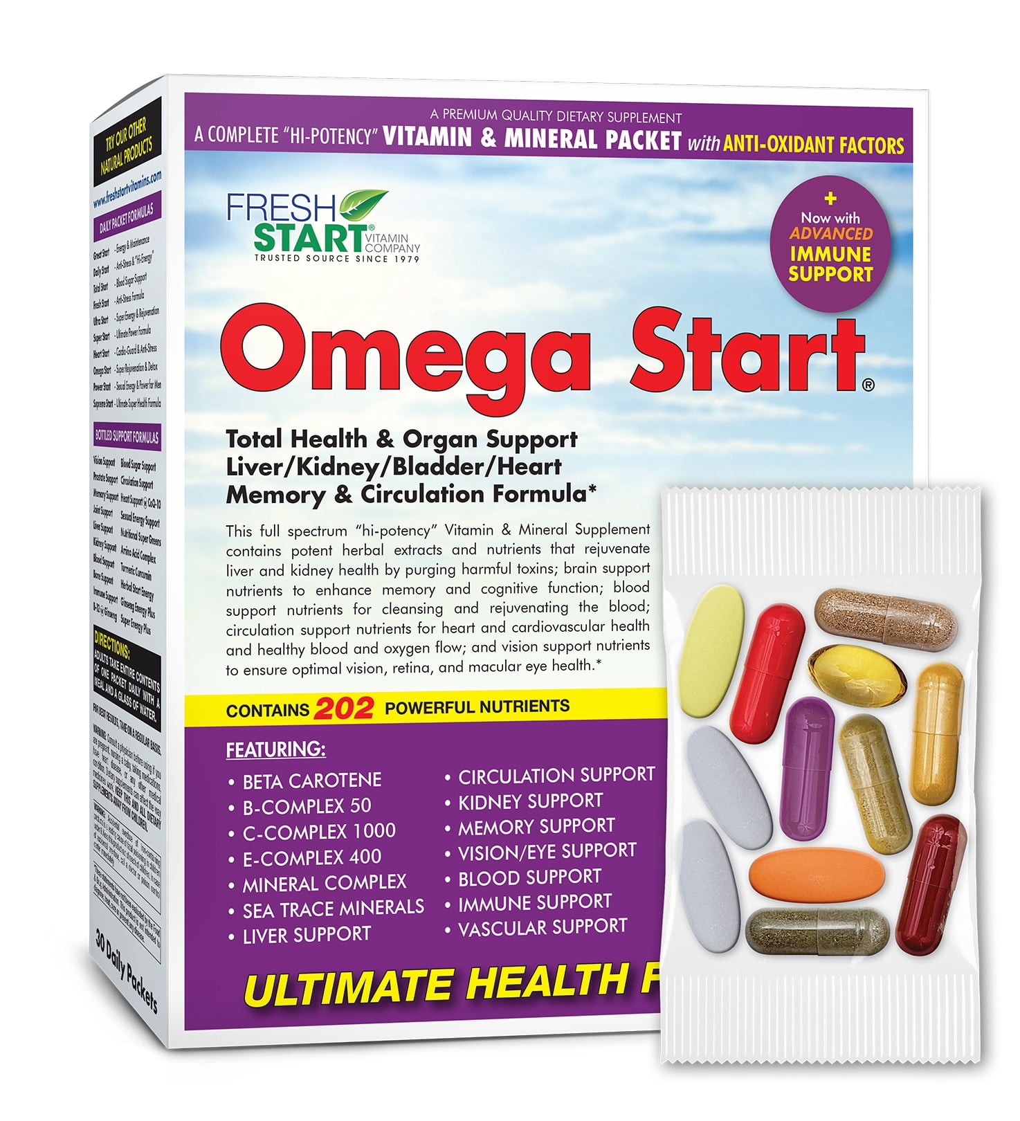 Omega Start Complete Daily Vitamin Pack Total Organ Support, Immune