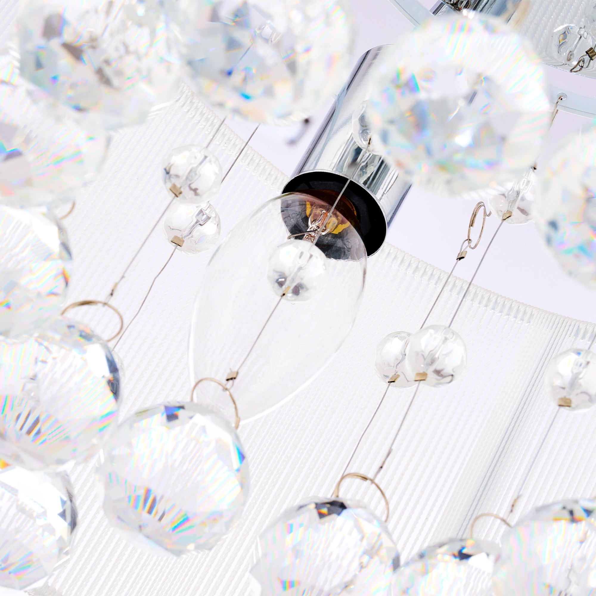 Modern Chandelier for Dining Room Master Bedroom Decor, Crystal Dining Room Light Fixture with K9 Crystal Beads and String Netted Drum Shade, Semi Flush Small Chandelier Ceiling Light