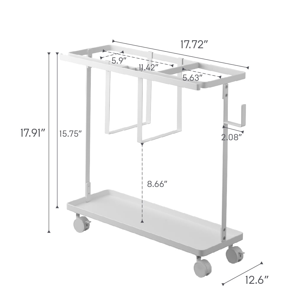 Yamazaki Home Fitness Equipment Storage Cart, White, Steel, Supports 16.5 pounds, Wheels, Adjustable