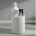 thumbnail image 3 of Bone Inlay End Table – Cylindrical Accent Table with Geometric Diamond & Hexagon Pattern, 3 of 3