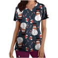 thumbnail image 2 of TIMIFIS Hauts de Blouse Rouge pour Femmes, Col Croisé, Imprimé de Noël, Manches Courtes, Col en V, Tunique de Travail Infirmière avec Poches-Rouge Automne/hiver, 2 of 5