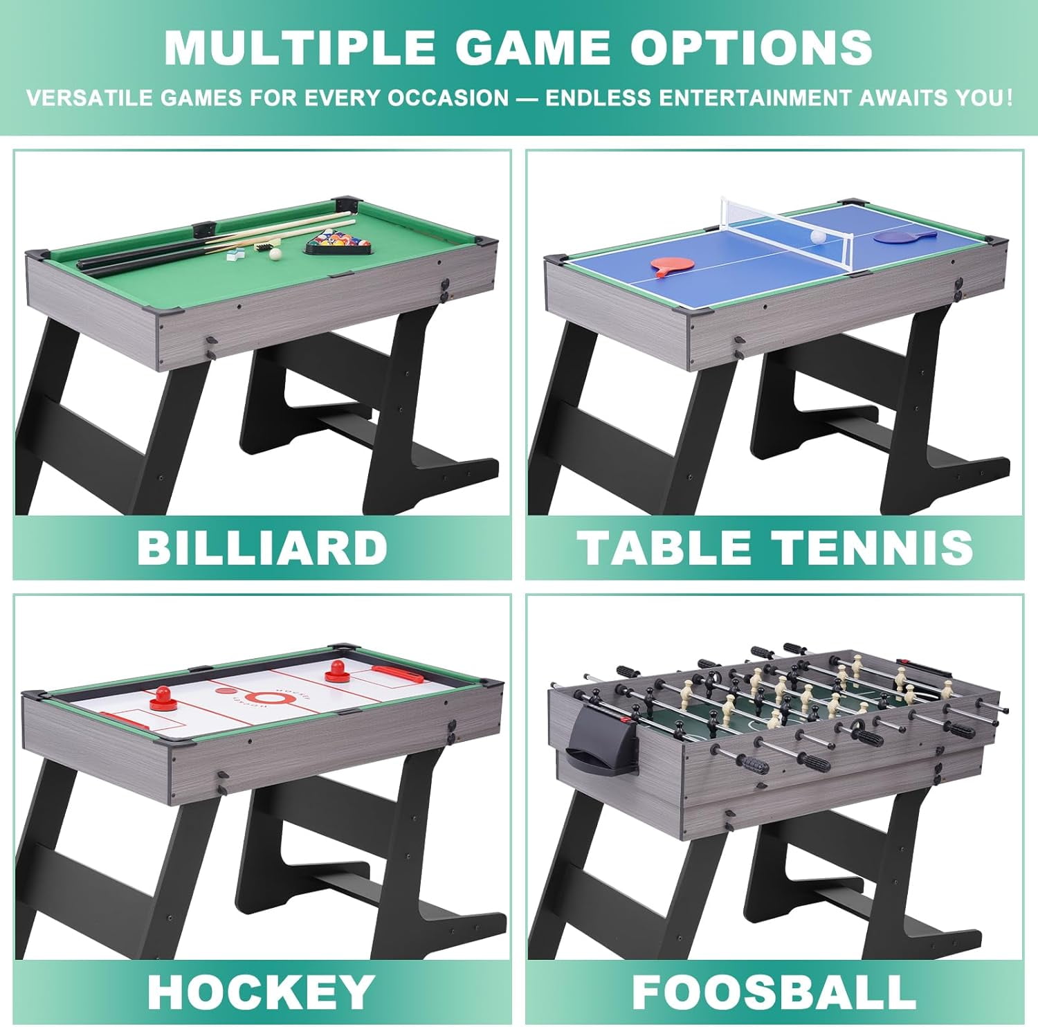 RayChee 4 in 1 Table Game Set 54 in L x 24 in W x 32.5 in H Billiard Balls Table Air hockey table