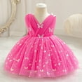 thumbnail image 3 of IBTOM CASTLE Toddler Baby Girls Shiny Butterfly Tutu Dress Princess Birthday Party Pageant Flower Girl Wedding V-Backless Dresses 12-18 Months Hot Pink, 3 of 9