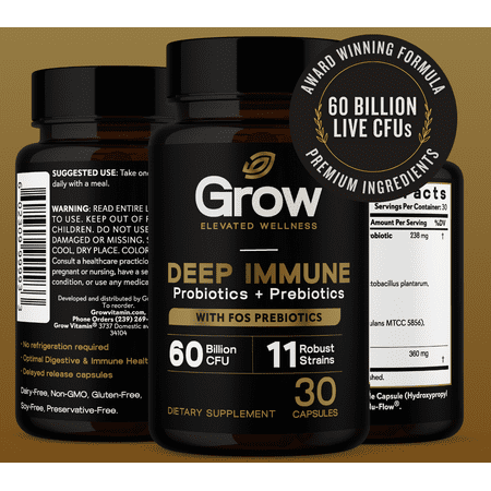 Grow Deep Immune Probiotics + Prebiotics with FOS, 60 Billion CFU, 30 Capsules