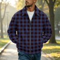thumbnail image 2 of CCRFTGI Corduroy Jackets for Men Zip Up Bomber Casual Vintage Long Sleeve Lapel Collar Plaid Work Fall Winter Coats for Men Navy L, 2 of 7