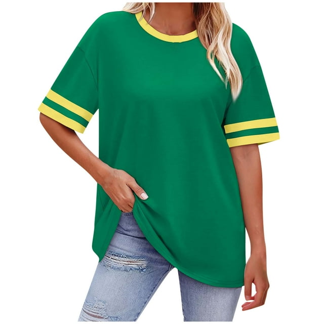 JMKQLZ T-Shirt Décontracté pour Femmes avec Impression de Lettres, Col Rond et Épaules Tombantes, Manches Courtes
