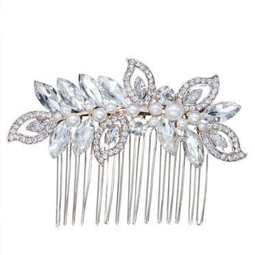 Vintage Sparkly Hair Combs, Decorative Hair Clips French Rhinestone Barrettes, Crystal Flower Hair Pins Hair Accessories for Women Girls