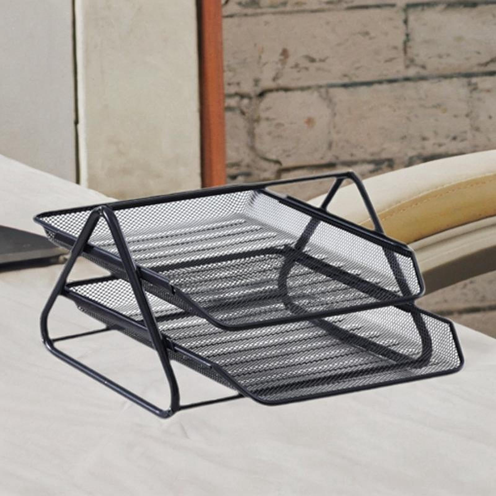 figatia Mesh Desk File Organizer Bookshelf files Storage Shelf with 2 Trays File Sorter Folder Paper File Rack for Workspace Tabletop