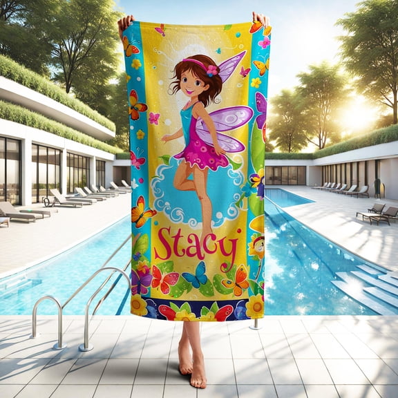 Toolie Bonka Personalized Beach Towel for Girls, 30in X 60in Dual Sided Polyester & Cotton Gift Towels for kids