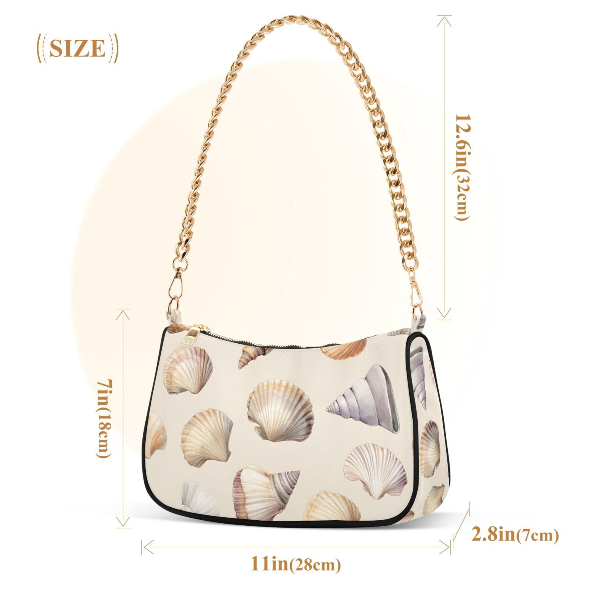 FORMRS Womens Shoulder Bag with Chain Strap Clutch Purse Cute Tote Handbag, Watercolor Seashells