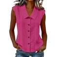 thumbnail image 2 of VBVC Women's Eyelet Embroidery Button Down Tank Top, Ladies' Peter Pan Collar Sleeveless Blouse, Casual Solid Color Summer Shirt For Women,Hot Pink,S-3XL, 2 of 7