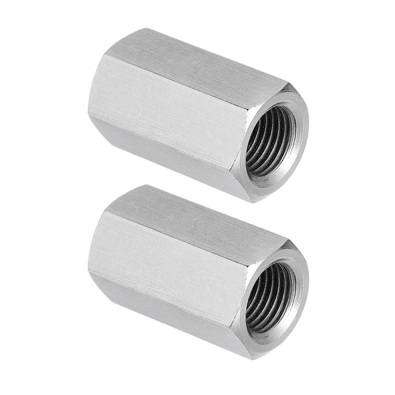 Uxcell M12 x 1.25-Pitch 304 Stainless Steel Hex Coupling Nuts, 2Pcs 30mm / 1.2" Length Fully Threaded Rod Coupling Nut Studding Connector Fasteners, Silver Tone