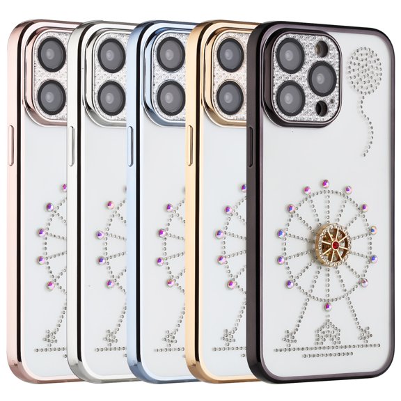 iPhone 14 Pro Phone Case, 100% Slim Fit Glitter Diamind Colorful Gems Ring Kickstand Shock Resistant for iPhone 14 Pro Phone Case Gray
