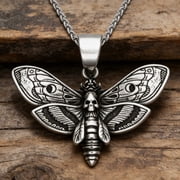 ZMY Home Gothic Death's-head Hawkmoth Necklace, Vintage Skull Moth Pendant Silver Statement Jewelry for Women