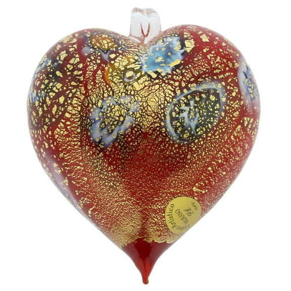 GlassOfVenice Murano Glass Millefiori Heart Christmas Ornament - Red Gold
