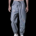 thumbnail image 2 of IROINNID SweatPants For Men Print Lace Up Elastic Reflective Pants Hip Hop Fluorescent Pants Night Sports Pants Elastic Waist Pants, 2 of 9