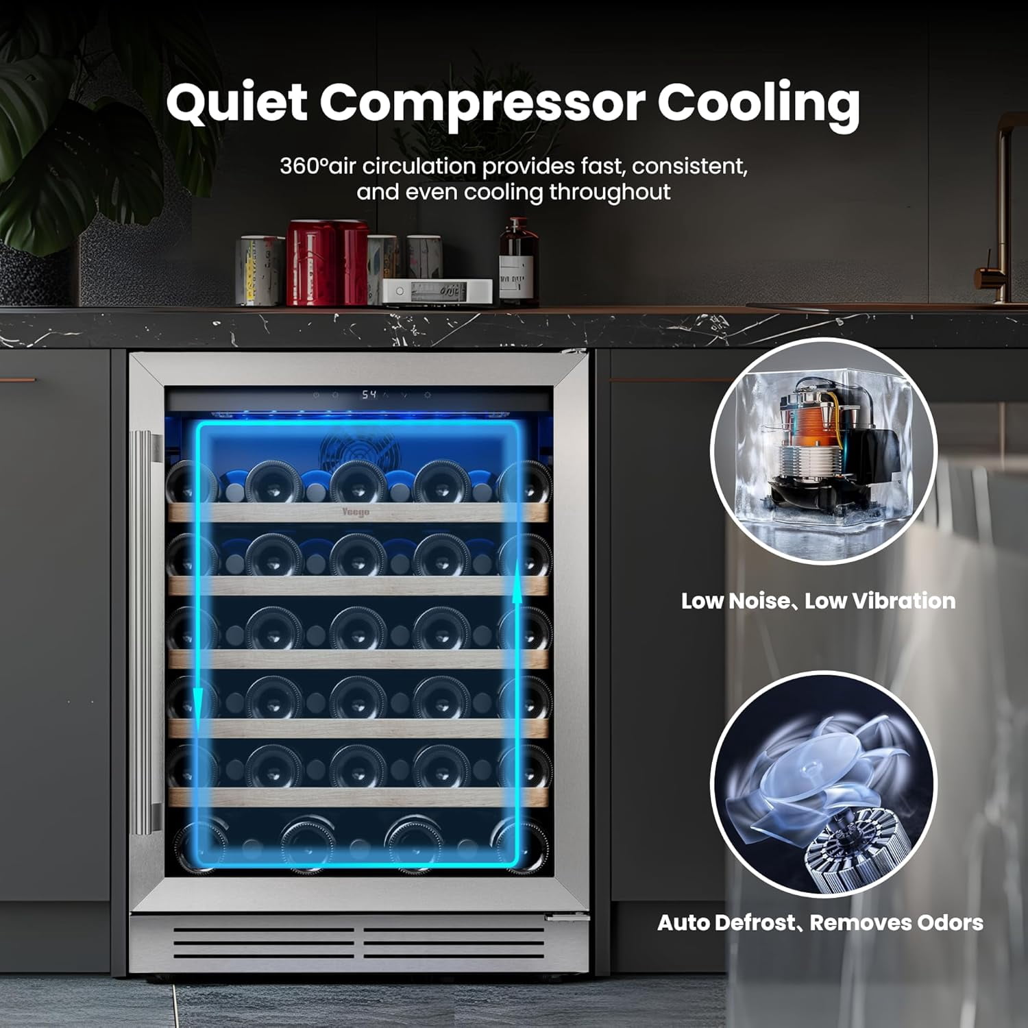 Yeego 24" Wine Refrigerator Cooler, 52 Bottle Wine Fridge Built-in or Freestanding,Under Counter Compressor Fridge with Glass Door for Home