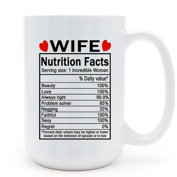 Mycheny Wife Nutrition Facts Label Coffee Mug - 15 Ounces Funny Wifey Birthday Tea Cup, Valentine's Day and Mother's Day Gifts for Women
