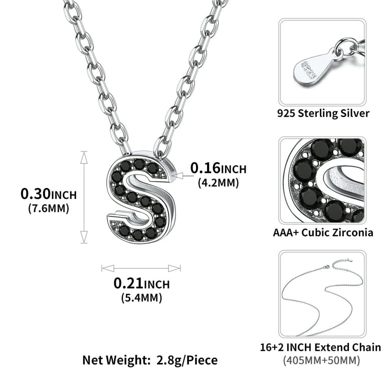 ChainsHouse Silver Initial Pendant Necklace for Women Black