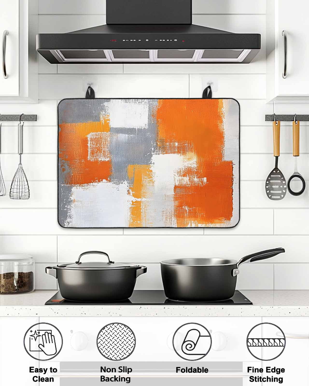 Stove Top Covers for Electric Stove, Burnt Orange Grey Glass Stovetop Cover Protector, Modern Oil Painted Geometric Abstract Induction Cooktop Protector Oven Mat for Kitchen Countertop 24"x21"