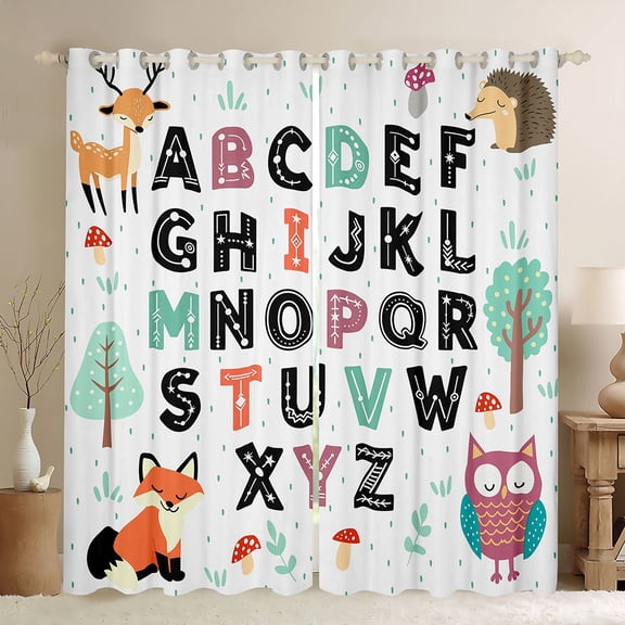 Homewish Abc Aplhabet Black Out Curtains,Teens Edoicational Curtains Pack of 2 (42x63 Each),Wild Fox Owl Bedroom Curtains For Girl Boys,Luxury Bedroom Decor