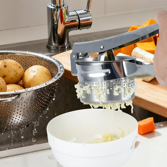 TC-HOMENY Portable Potato Masher, Potato Presser, Durable 304 Stainless Steel Potato Ricer, Manual Juicer, Great for Mashing Potatoes, Other Root Vegetables, Avocados and More, Silver