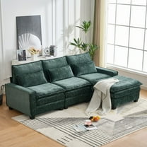 99'' Cloud Couch Green Sectional Deep Seat L-Shaped Chenille Sofa with 4 Seats and Movable Ottoman, comfy sectional couches for living room