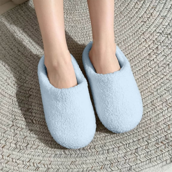 uublik Fluffy Slippers for Women Memory Foam House Slippers Indoor Outdoor Cozy Plush Closed Toe House Shoes, Sky Blue