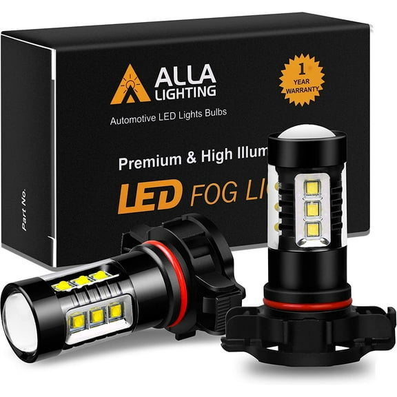 Alla Lighting CANBUS 5201 5202 LED Fog Light Bulbs Xtreme Super Bright 12085 PS19W PS24W LED Bulb 80W High Power Chipsets DRL Replacement, 6000K Xenon White