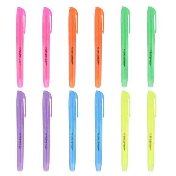 Uxcell 6 Colors Highlighter, 12 Pack No Bleeds Highlighters Pens Neon Clear View Bright Quick Dry Pocket Marker Pen Sticks Chisel Tip Cute for Books Office Adults, Transparent Rod